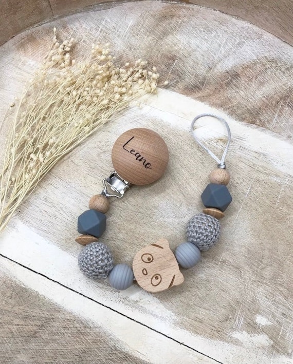 Schnullerkette Personalisiert Grau von Etsy - PureDesignBabyHerz