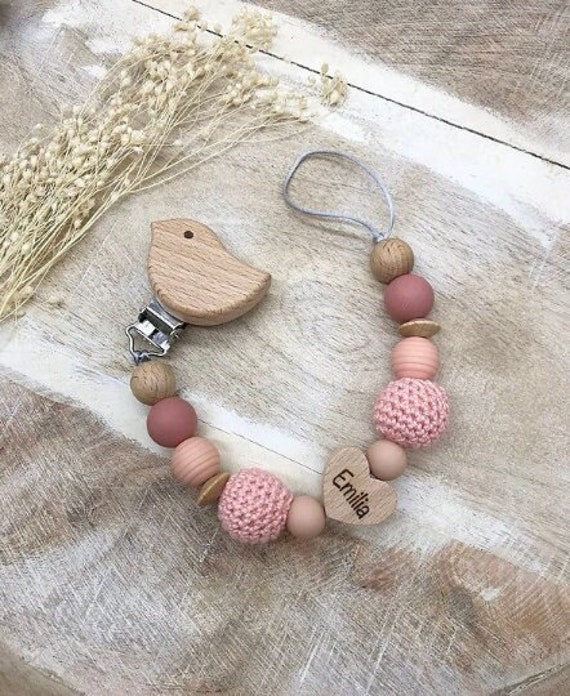 Schnullerkette Mit Namen Personalisiert Graviert Geschenk Taufe/Geburt Verschiedene Schriftarten Clips von Etsy - PureDesignBabyHerz