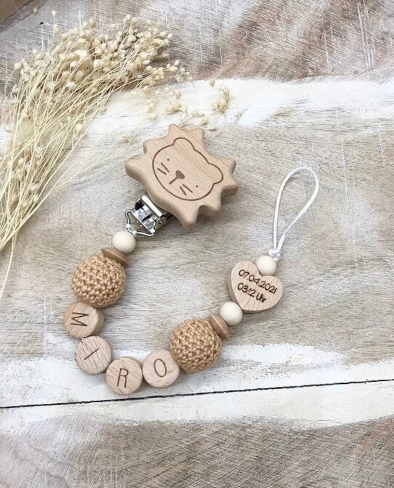 Schnullerkette Geschenk Taufe/Geburt Verschiedene Schriftarten Clips von Etsy - PureDesignBabyHerz