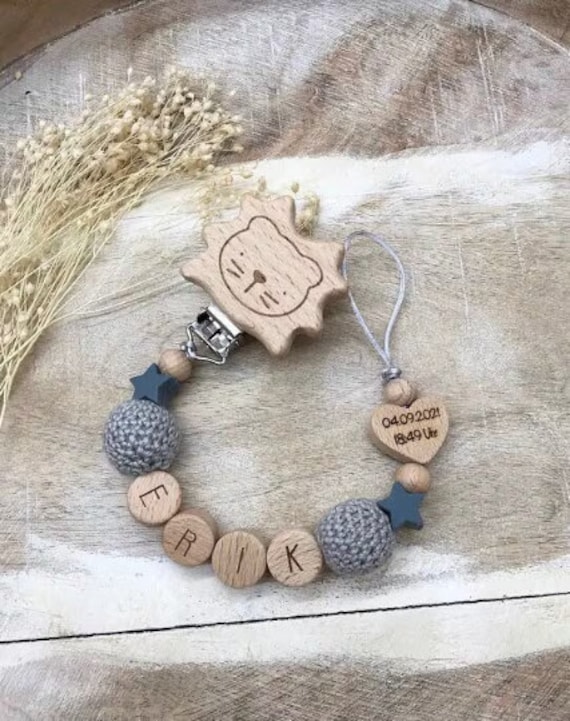 Schnullerkette Mit Namen Personalisiert Graviert Geschenk Taufe/Geburt Verschiedene Schriftarten Clips von Etsy - PureDesignBabyHerz