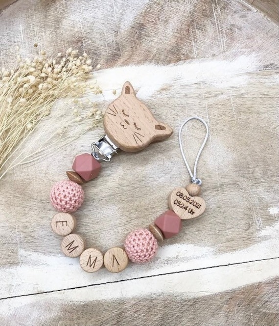 Schnullerkette Personalisiert Name/Datum Uhrzeit Graviert von Etsy - PureDesignBabyHerz