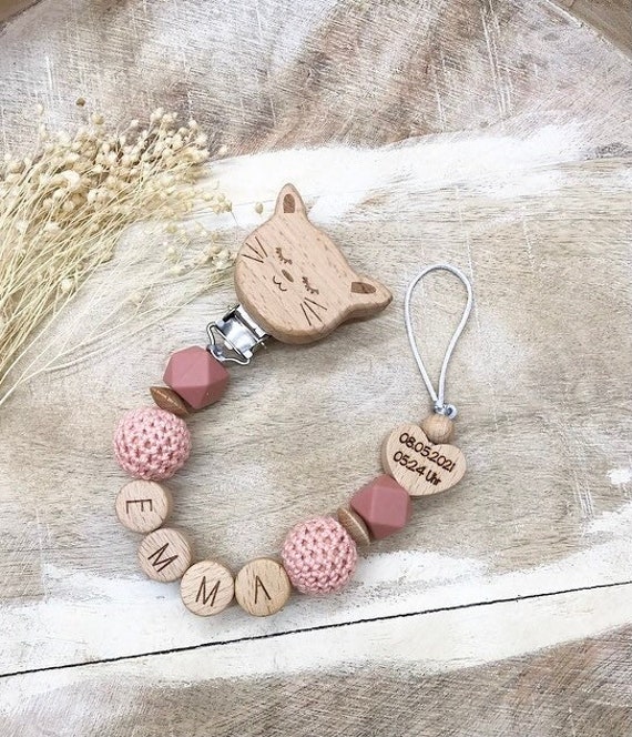 Schnullerkette Mit Namen Personalisiert Graviert Geschenk Taufe/Geburt Verschiedene Schriftarten Clips von Etsy - PureDesignBabyHerz