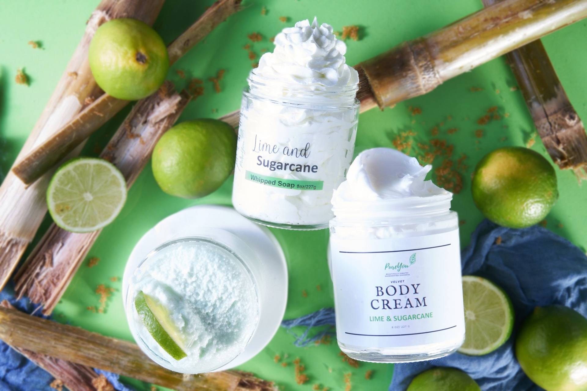 Lime Und Sugarcane Skincare Bundle, Samt Body Cream, Whipped Soap & Sugar Scrub von Etsy - PureYouHandmade