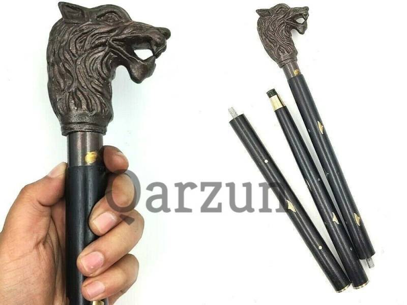 Antik Finish Metall Wolf Kopf Griff Holz Gehstock-Gehstock-Cane 3 Teil Offen Zubehör Ersatzteil Geschenk von Etsy - Qarzun