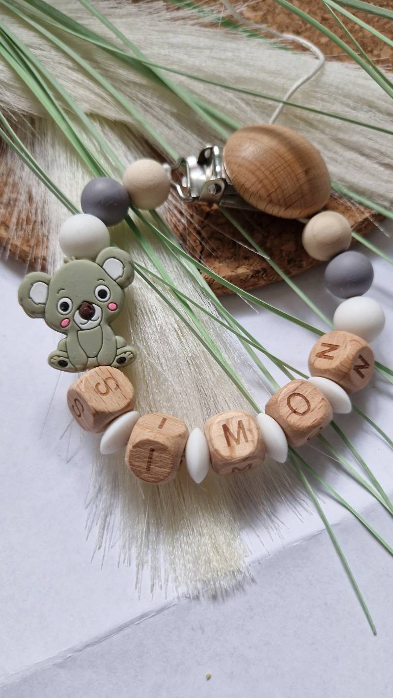 Personalisierte Schnullerkette|Koala Motiv|Aus Silikon Und Holz|Für Junge Oder Mädchen|Geschenk Für Werdende Eltern|Baby Geschenk Idee|Liebe von Etsy - RGdesignn