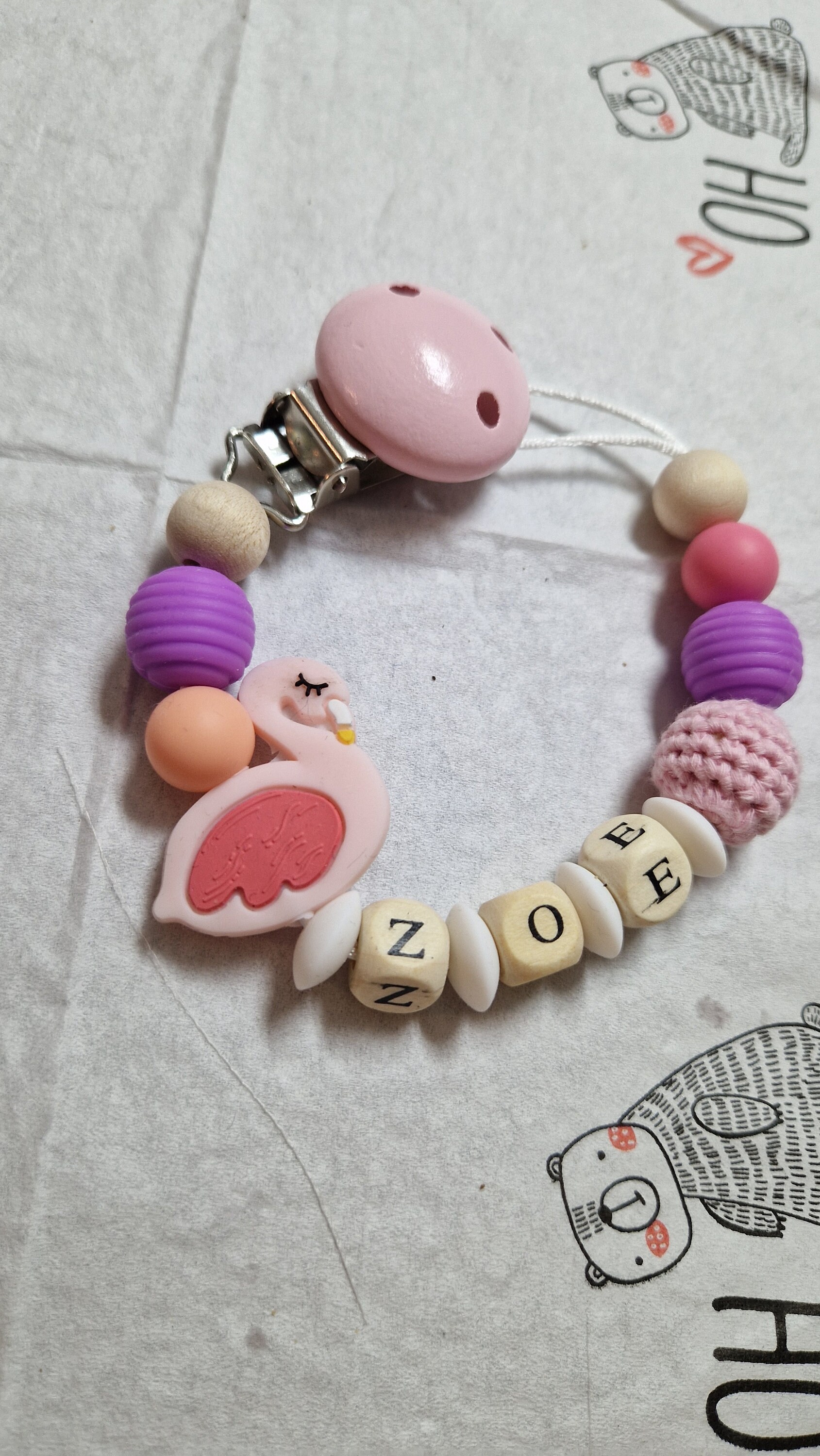 Personalisierte Schnullerkette Mit Flamingo Motiv| Für Mädchen|Geschenk Werdende Eltern|Baby Geschenke Idee|Geburt|Taufe|Familie|Liebe von Etsy - RGdesignn