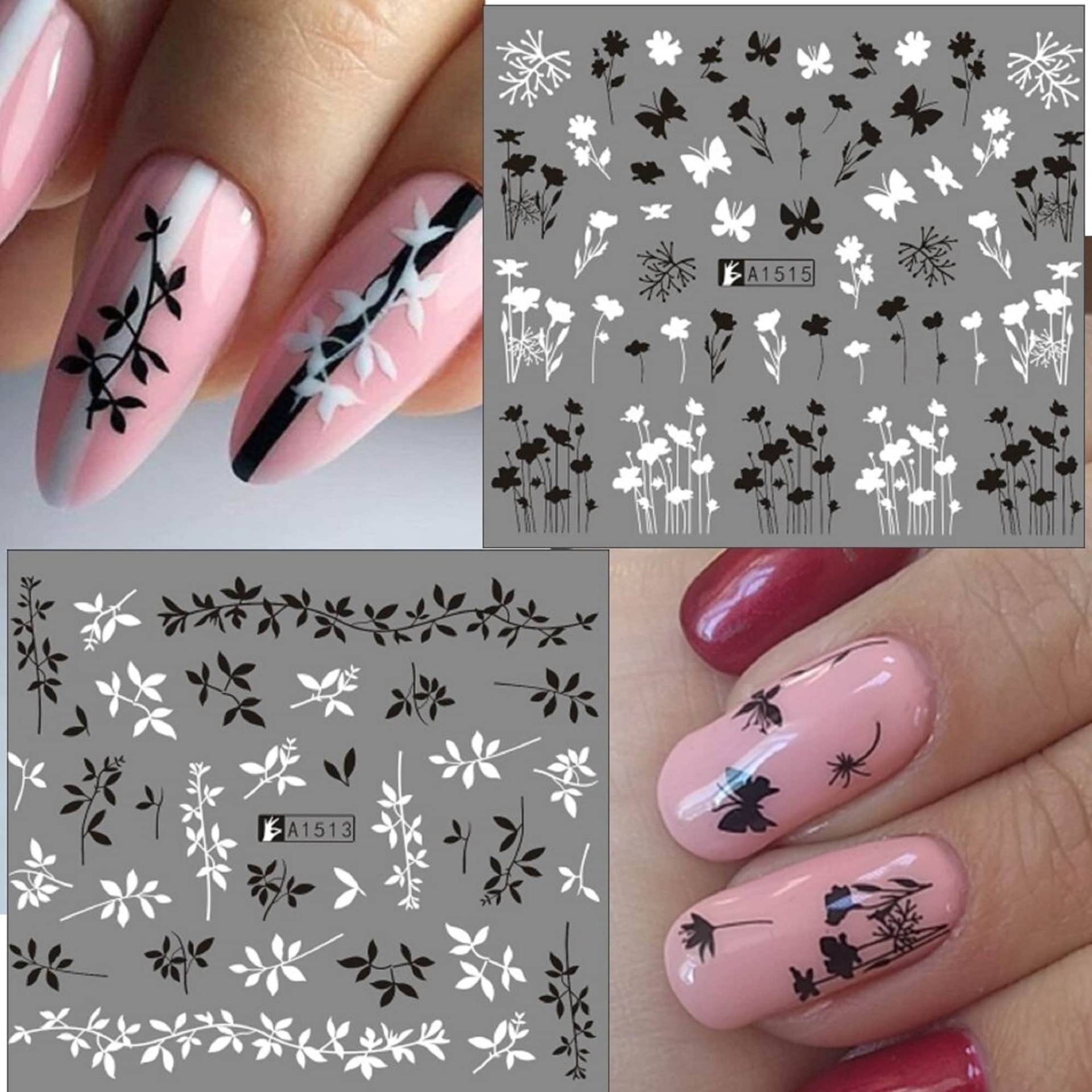 Nail Art Wasser Decals Aufkleber Transfers Schwarz Blatt Blätter Blumen Blütenblätter Floral Farn Schmetterlinge Schmetterling Rose Tulpen Löwenzahn von Etsy - RachelsNailsByRachel