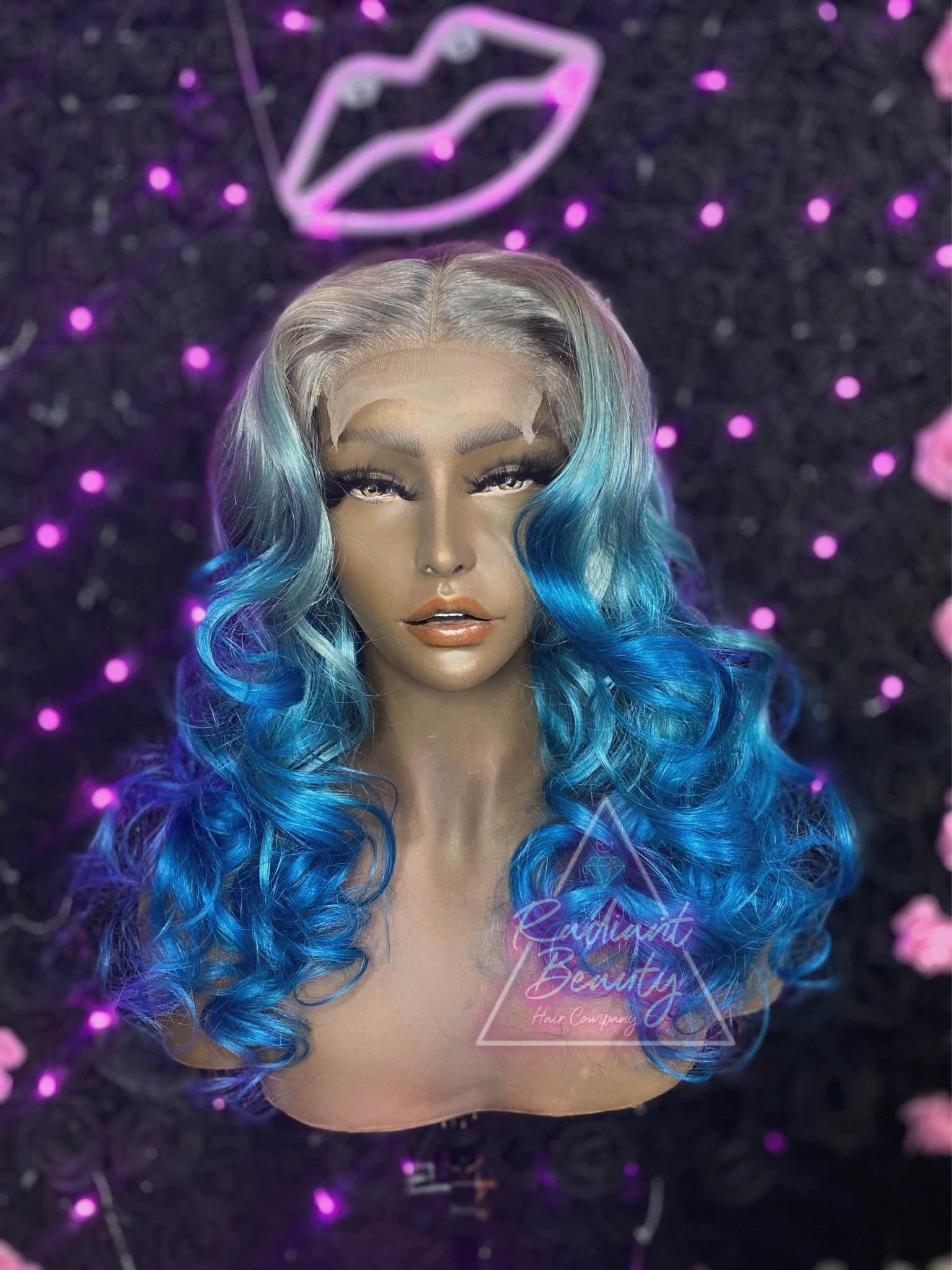 Shie Hd Spitzenverschluss Oder Frontal 18"-30 Länge 180 Dichte Menschliche Haare Blaue Ombré Perücke von Etsy - RadiantBeautyHairCo