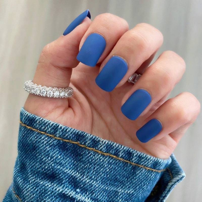 24 Stück Blau Matt/Kurze Nägel Press On Nageldesign Künstliche Kleber Auf Klebe von Etsy - RedLeopardNails