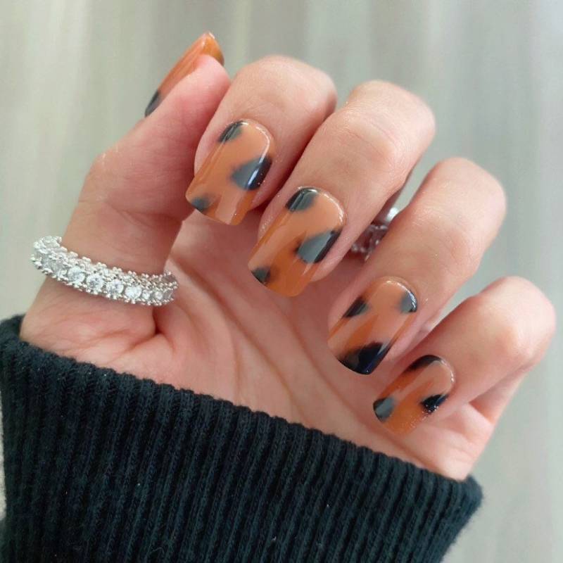 24 Stück Tortoise Braun/Kurze Nägel Press On Nageldesign Künstliche Klebenägel von Etsy - RedLeopardNails