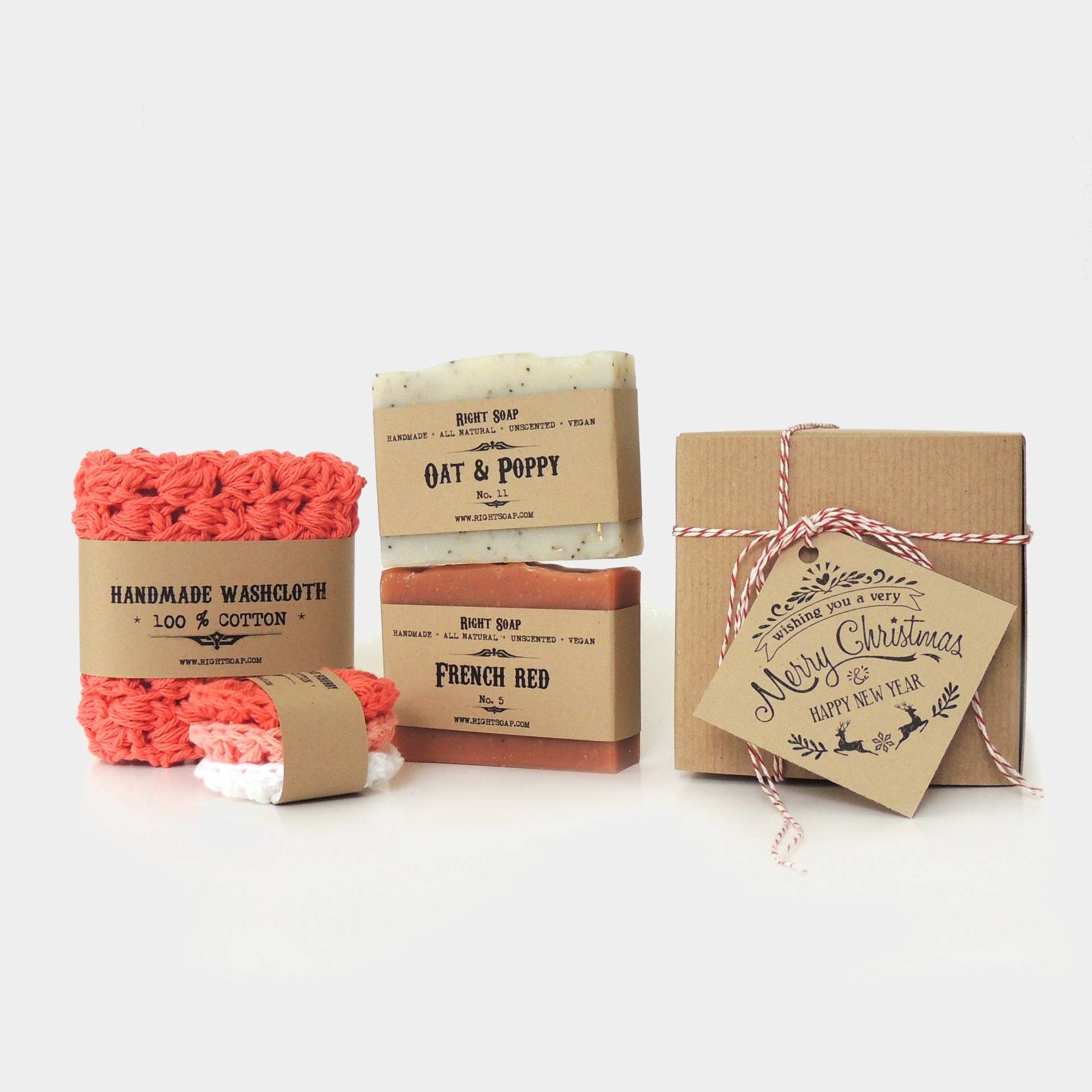 Bade-Geschenk-Set 2 Vegane Seifen, Baumwolle Waschlappen Gesicht Scrubbies, Weihnachts-Geschenk-Box, Stocking Stuffer Für Sie, Handgemachte von Etsy - RightSoap