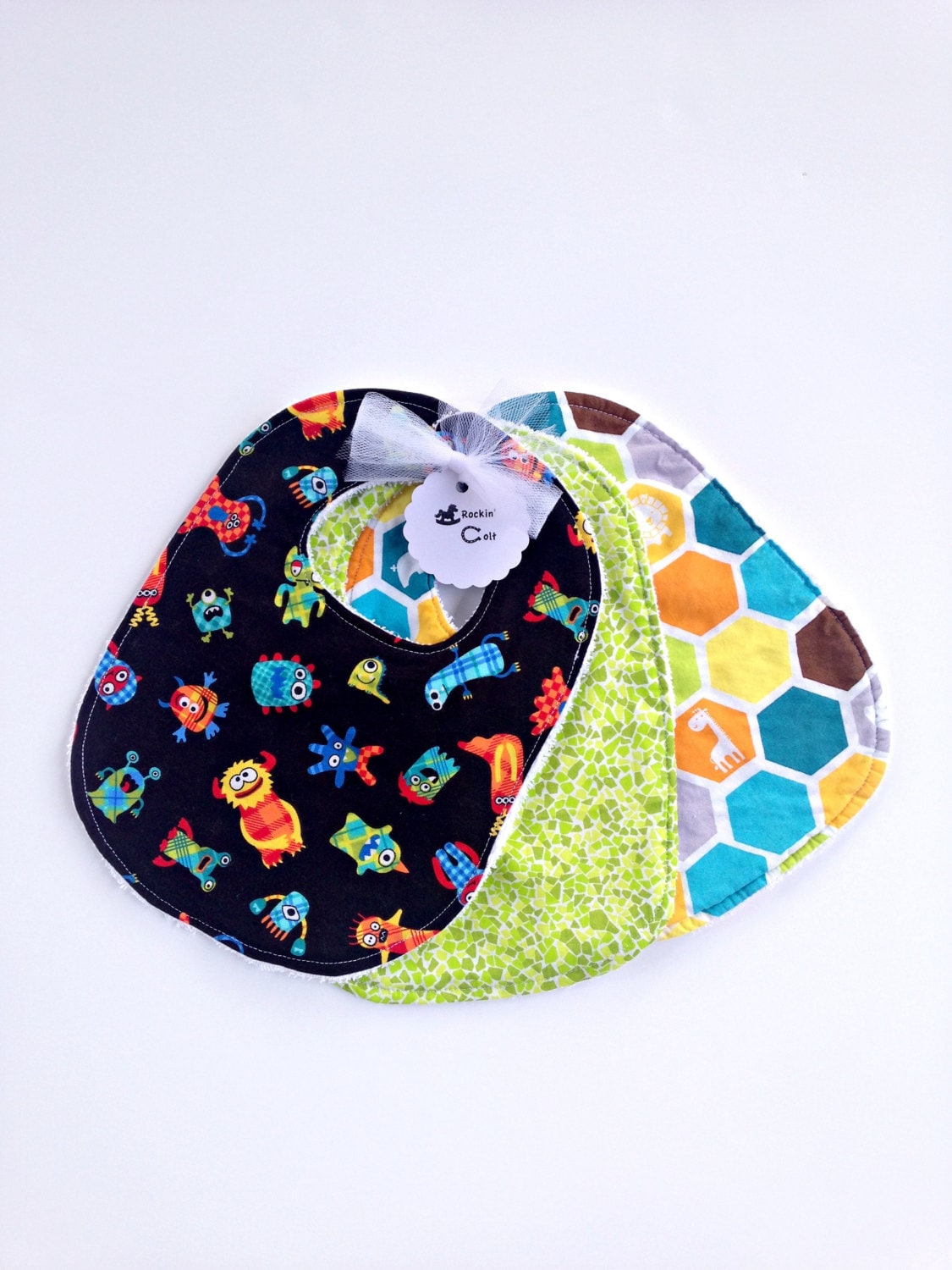 Kleinkind-Baby-Lätzchen - Monster Drucken Baby-Lätzchen Tiere Drei Festlegen Kleinkind-Baby-Lätzchen - Monster Drucken Baby-Lätzchen Tiere Drei Festlegen von Etsy - RockinColt