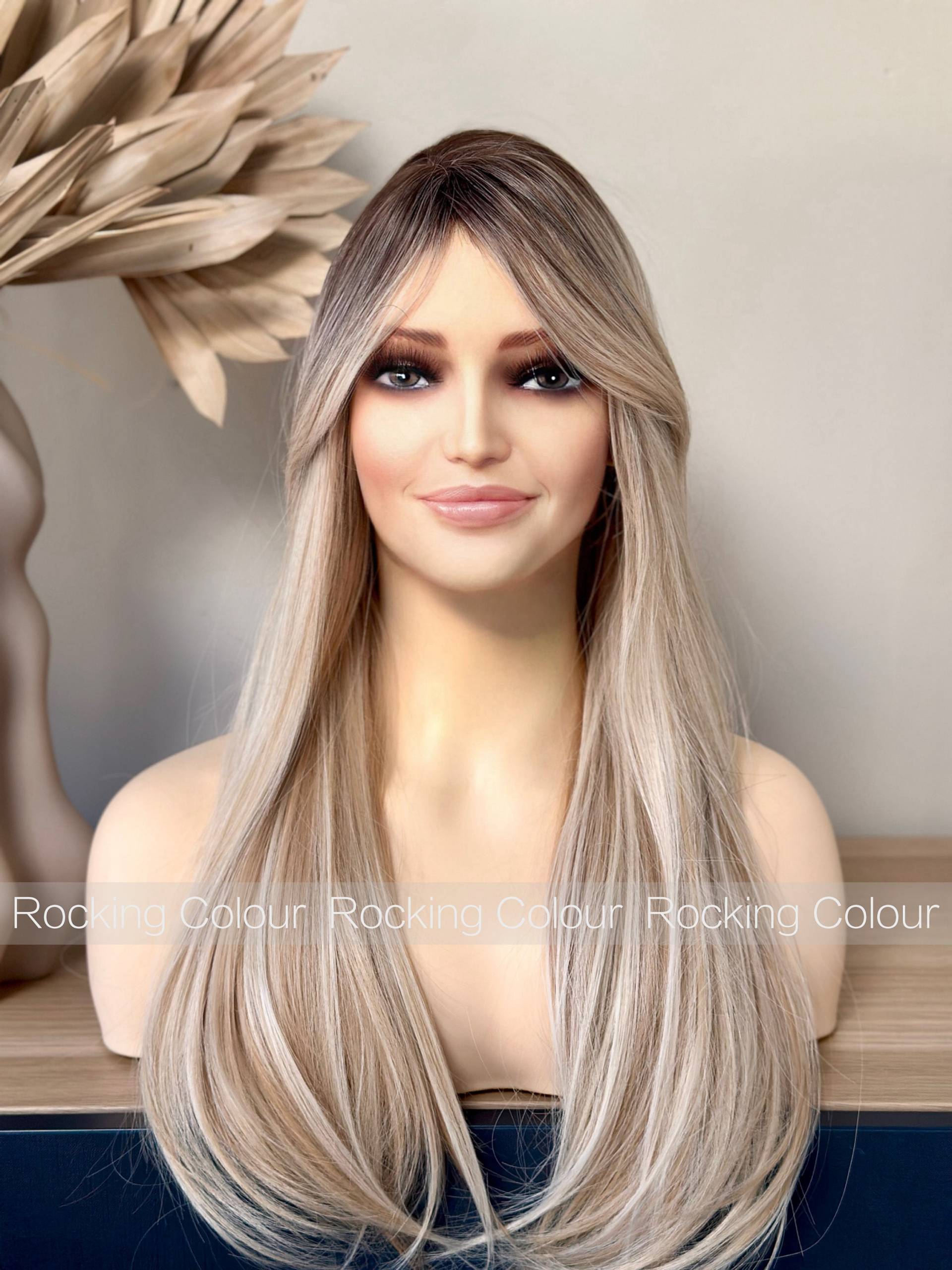 Blonde Ombre Gerade Perücke Mit Side Pony/24-Zoll-Dark Root Fringe.free Cap von Etsy - RockingColour