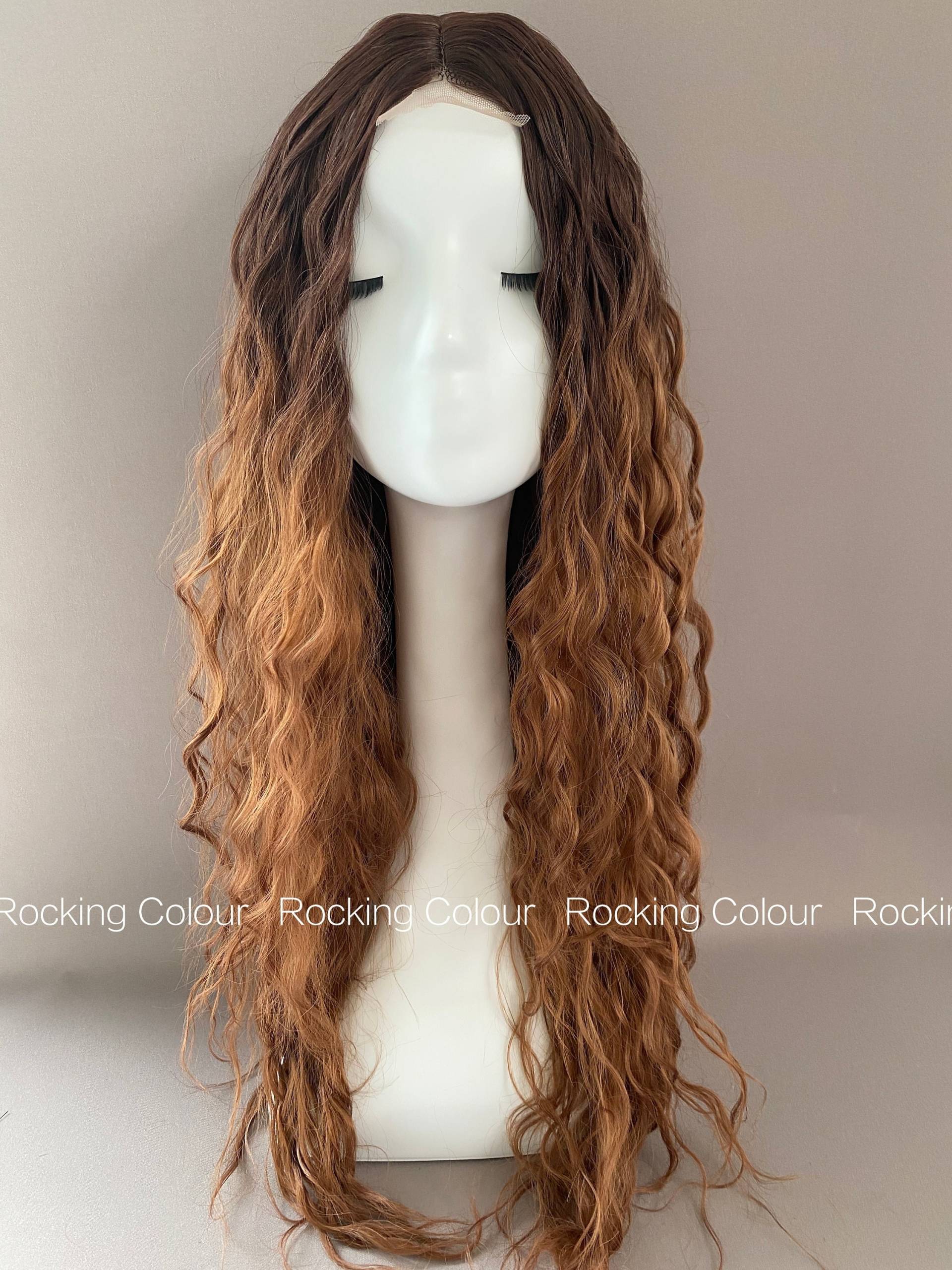 Bronze Ombre Lace Front Curly Perücke/24 Zoll Lange Braune Wurzel Perücke. Gratis Perückenkappe von Etsy - RockingColour