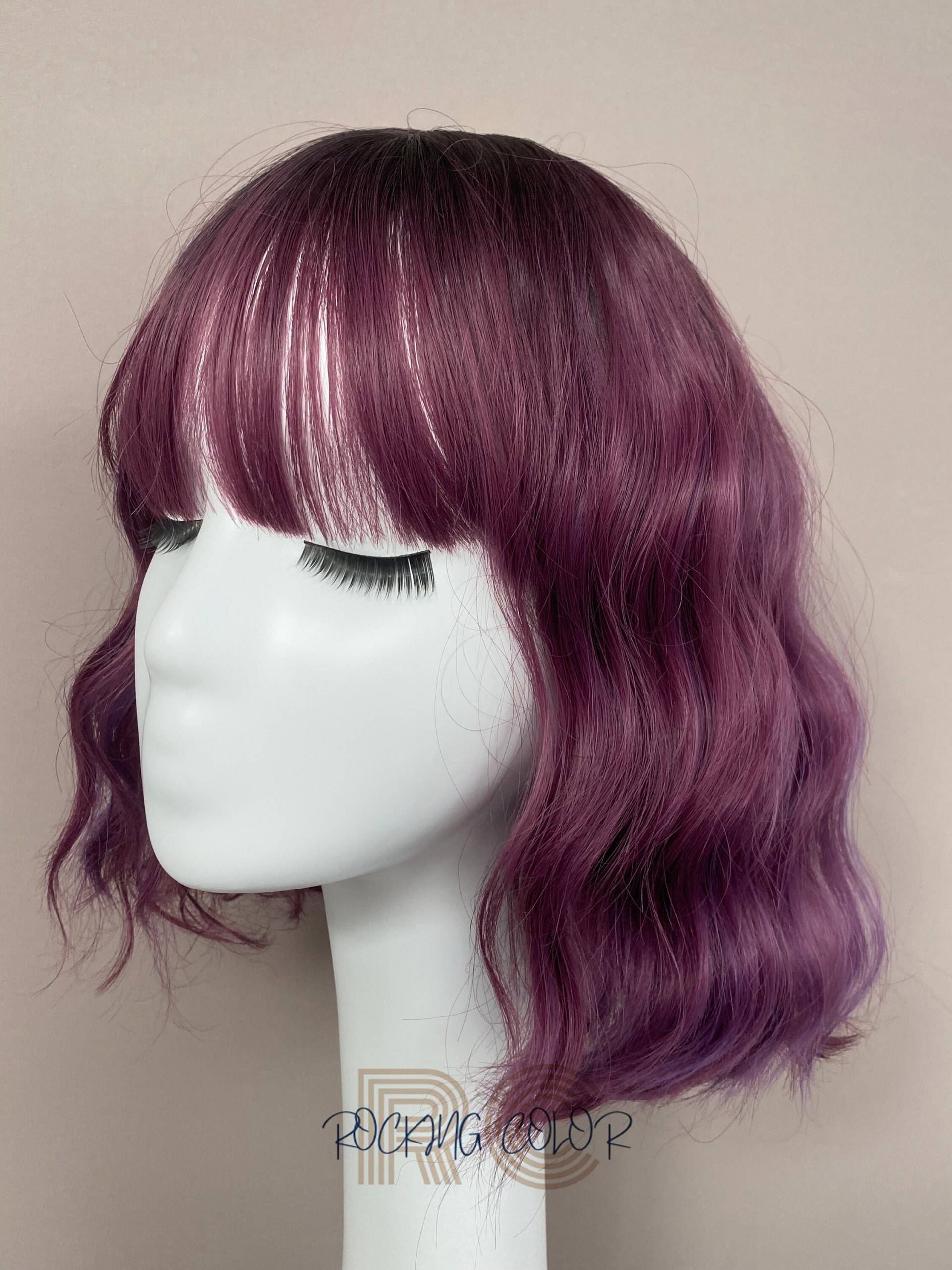 Lila Ombre Bob-Perücke Mit Pony - 12-Zoll Stilvolle Perücke Kostenloser Perückenkappe von Etsy - RockingColour