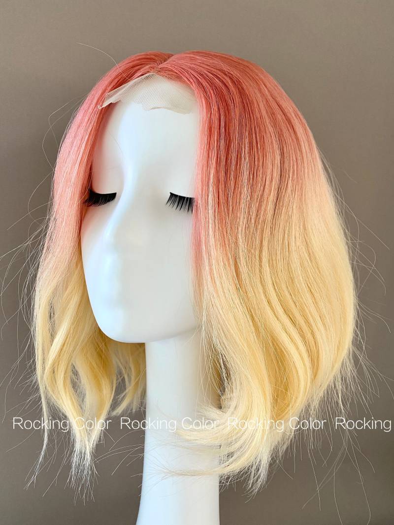 Ombre Pink Bis Blonde Gewellte Lace Front Perücke, 12-Zoll Natürlich Aussehende Farbverlaufsperücke Für Mode, Cosplay Oder Tägliche Kleidung von Etsy - RockingColour