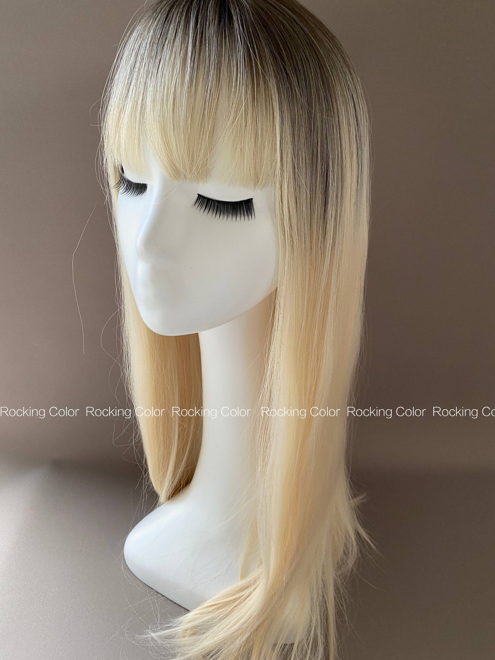 Platinblonde Ombre Perücke Mit Pony. 24-Zoll Dunkle Wurzel Lange Gerade Kostenloser Perückenkappe von Etsy - RockingColour