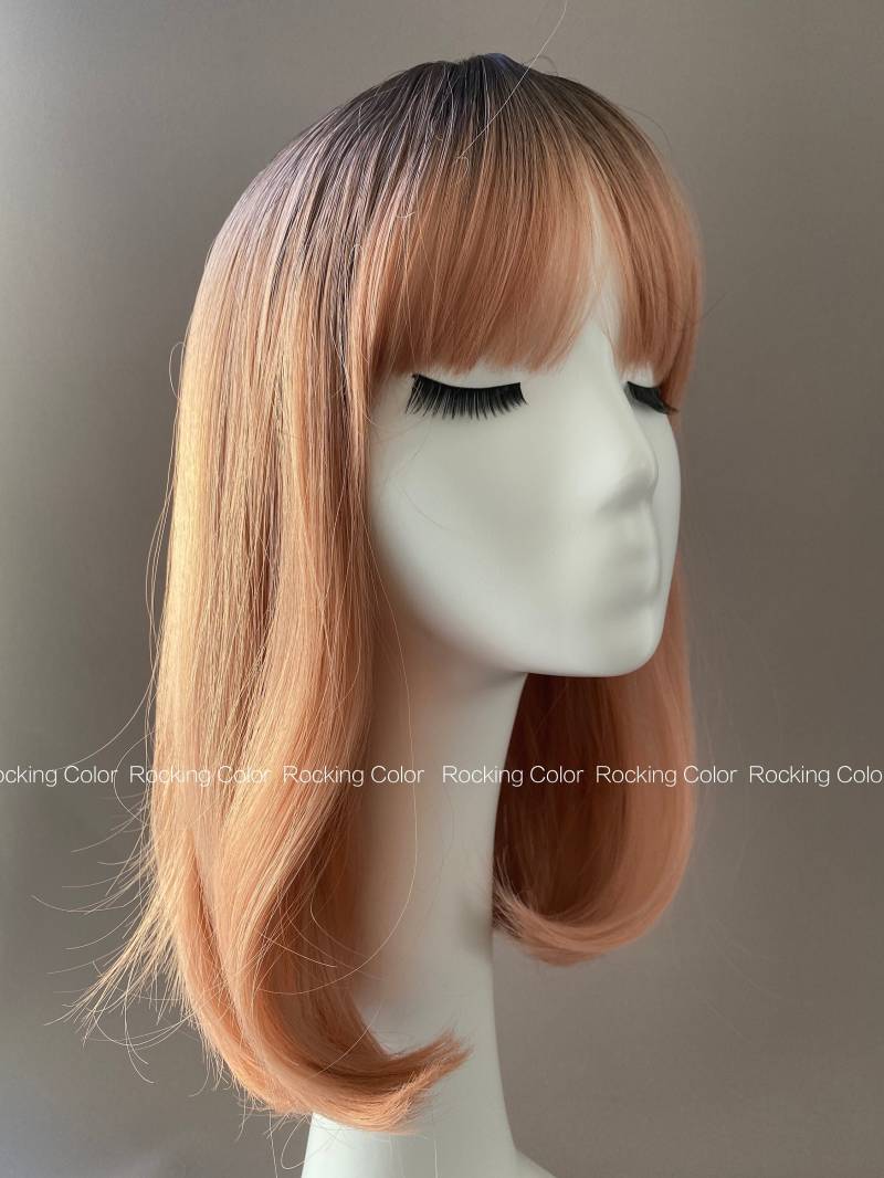 Rose Gold Ombre Bob Perücke Mit Pony. 18-Zoll-Dark Root Gerade Perücke. Gratis Perückenkappe von Etsy - RockingColour