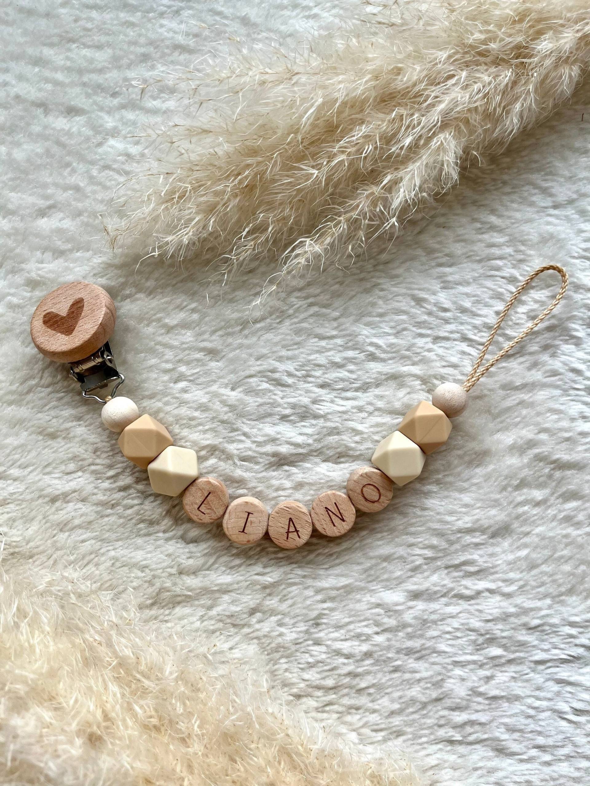 Schnullerkette|Schnullerkette Junge|Schnullerkette Mit Name|Schnullerkette Mädchen|Schnullerkette Beige von Etsy - RosaRotDE