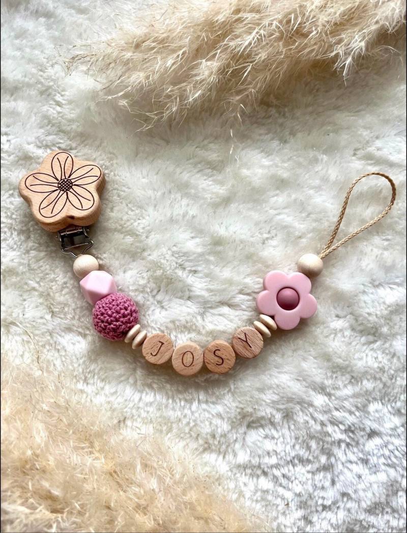 Schnullerkette|Schnullerkette Rosa|Schnullerkette Mädchen|Schnullerkette Blume von Etsy - RosaRotDE