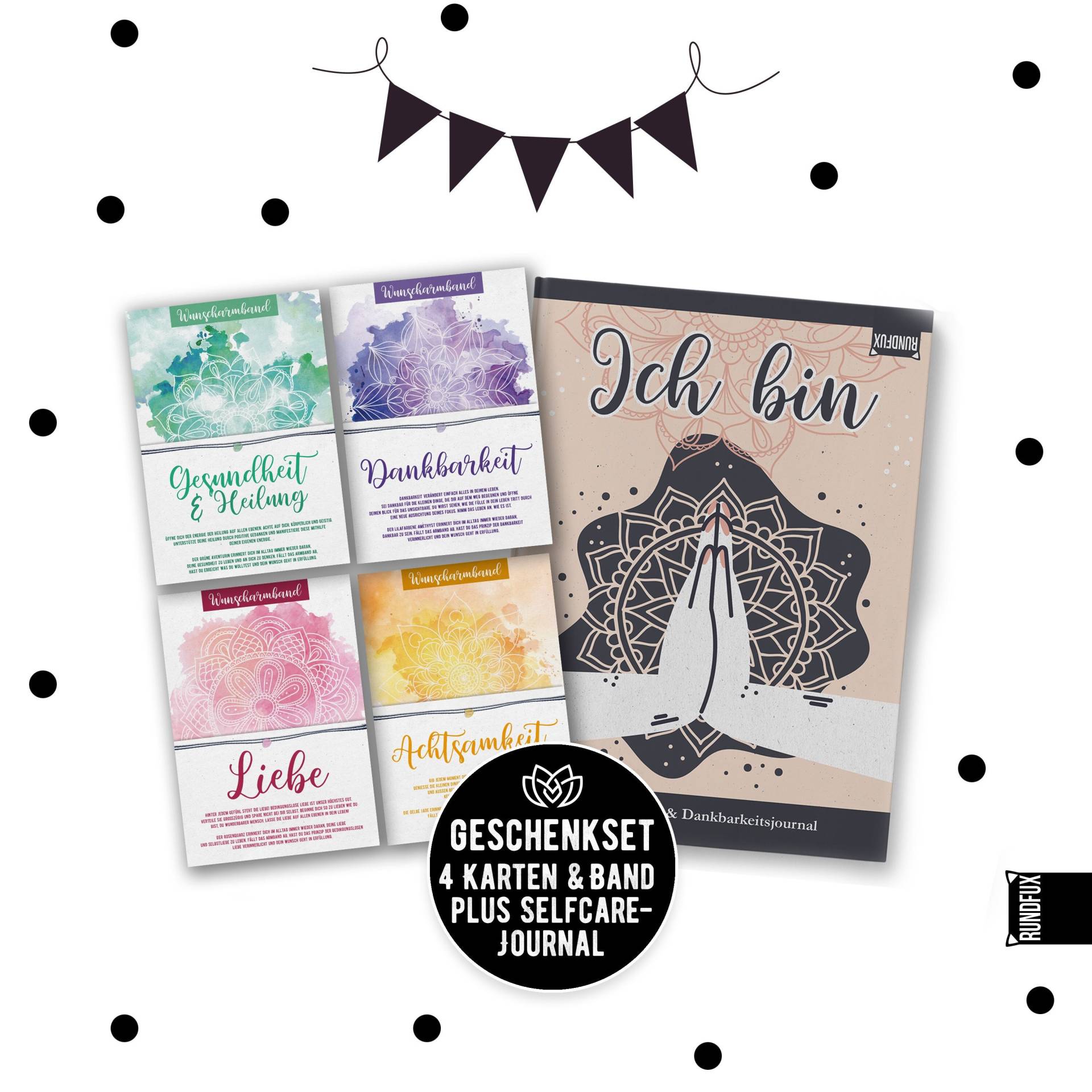 Selfcare Geschenkbox Mit Buch - Glückstagebuch|Journal Und 4 Wunschbänder Edelsteinen Liebe, Achtsamkeit, Dankbarkeit, Gesundheit von Etsy - Rundfux