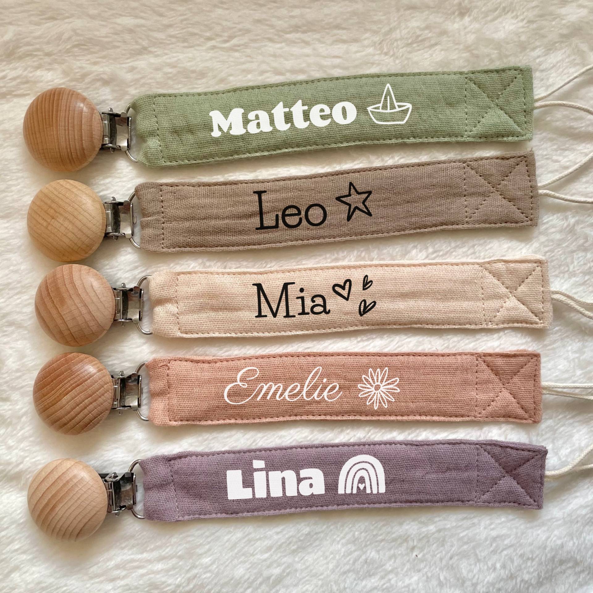 Personalisierte Schnullerketten Aus Stoff Mit Namen | Baby Musselin Schnuller von Etsy - SANisDesign