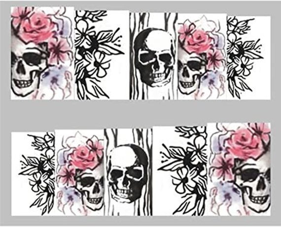 Halloween Nägel Blumen Schädel Nagel Wasser Decals von Etsy - SWNails