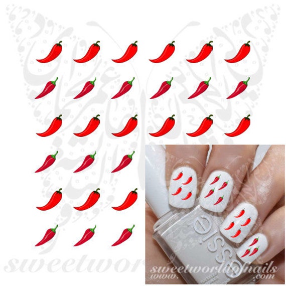 Mini Rote Chilischoten Nail Art Wasser Decals von Etsy - SWNails