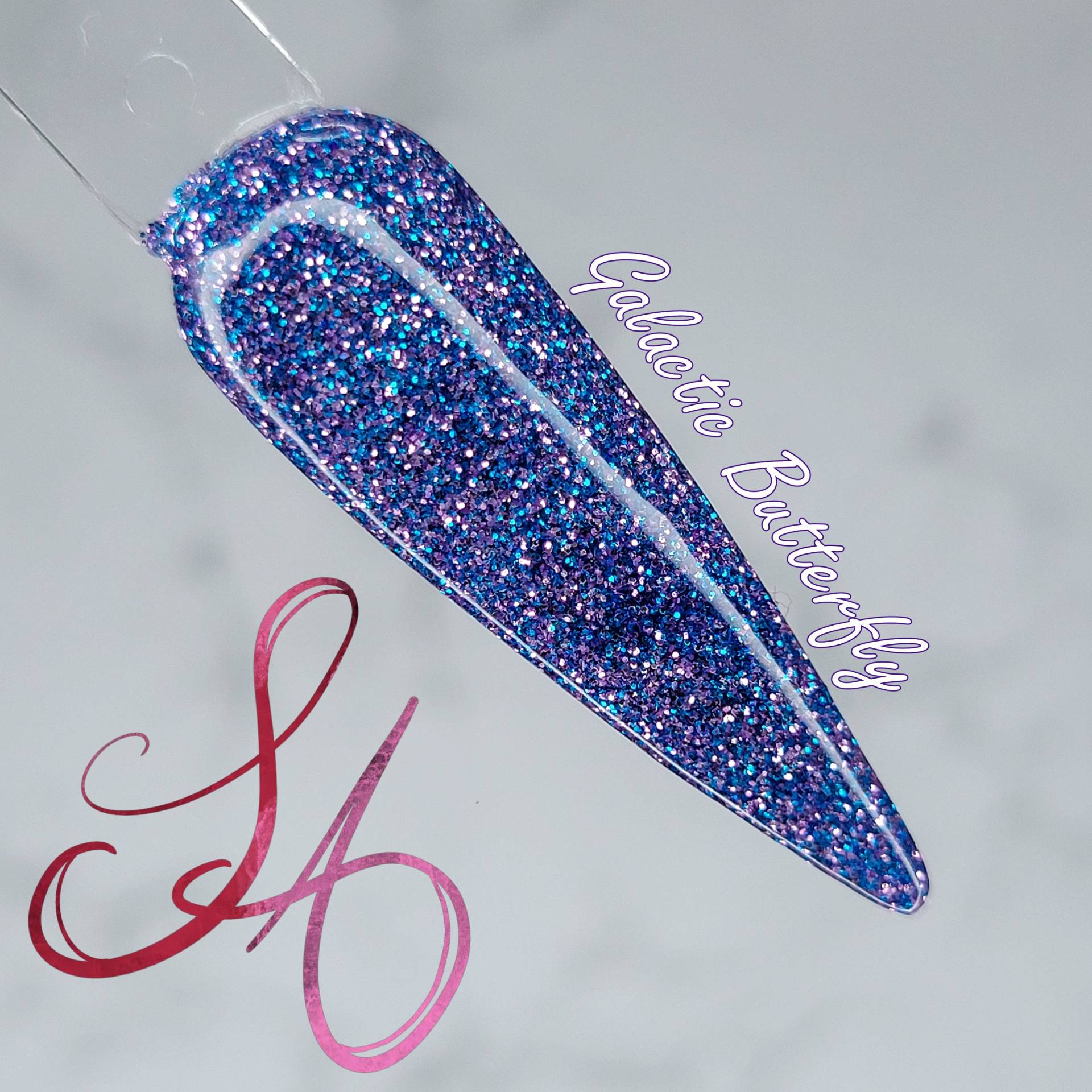 Galactic Butterfly Dip Powder Lila Blau Glitzer von Etsy - SandADipPowders