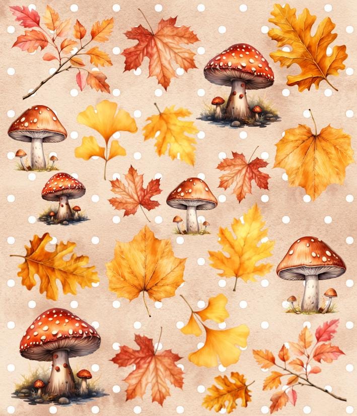 Decal Herbst Nagel Design, Herbstlaub, Ahornblatt, Eichenblatt, Birkenblatt, Sticker Pilze, Natur, Wald von Etsy - NailbedarfBerlin