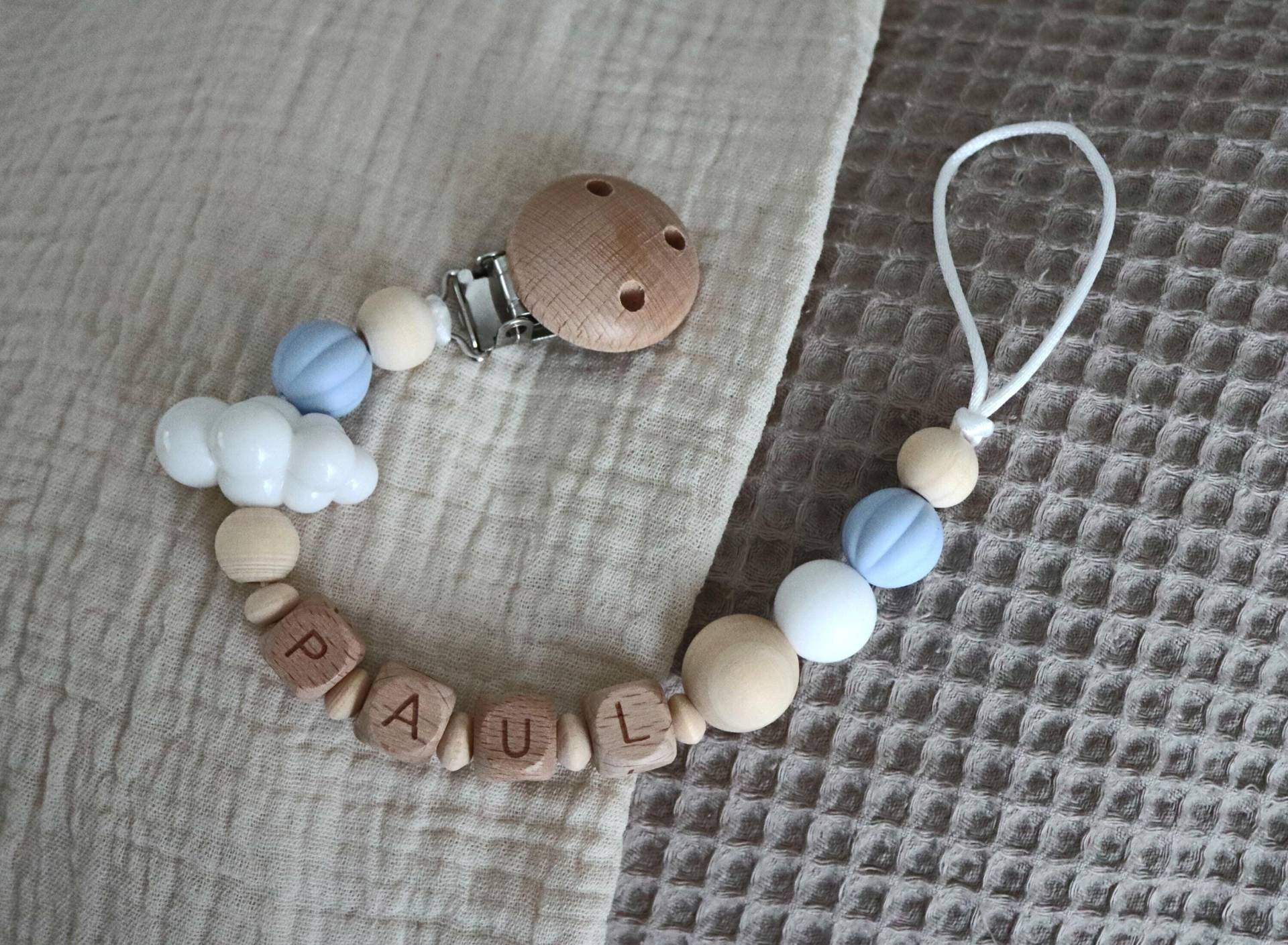 Schnullerkette Personalisiert Blau Wolke von Etsy - SchnulLIZ