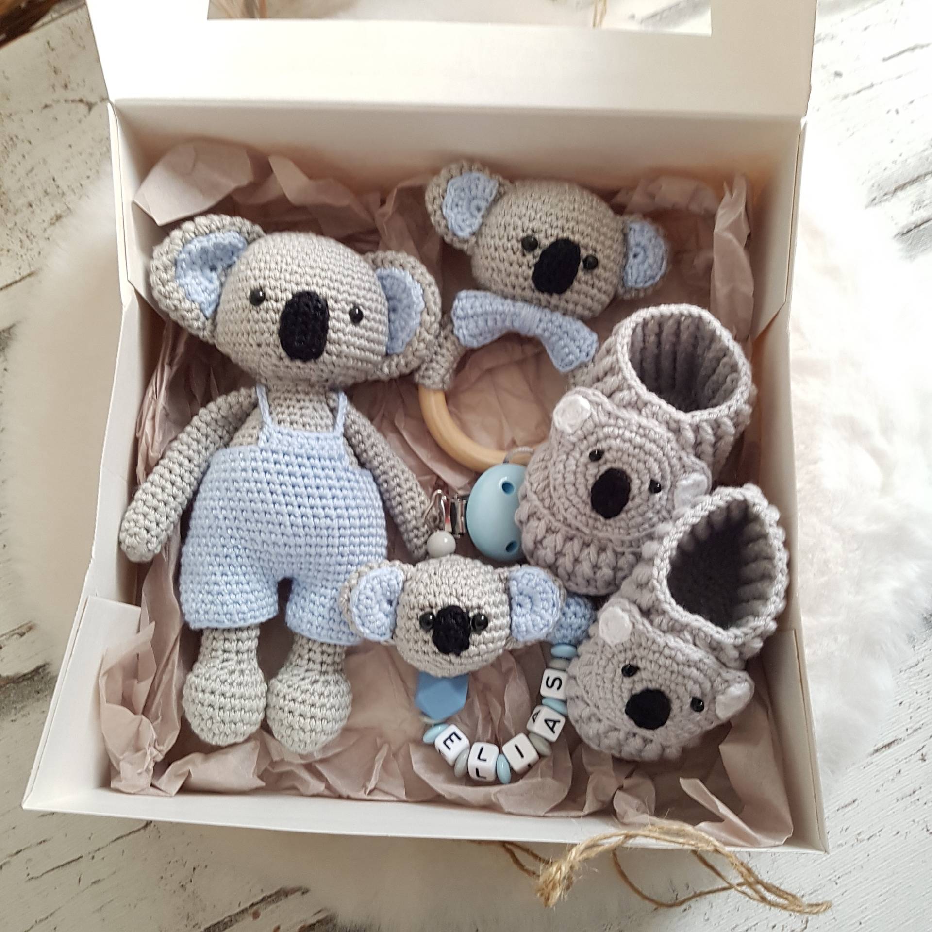 Baby Geschenke Setkoala | Schnullerkette Mit Namen |Greifring|Kuscheltier Babyschuhe |×Schnullerkette Junge von Etsy - SchnullerkettenHaSi