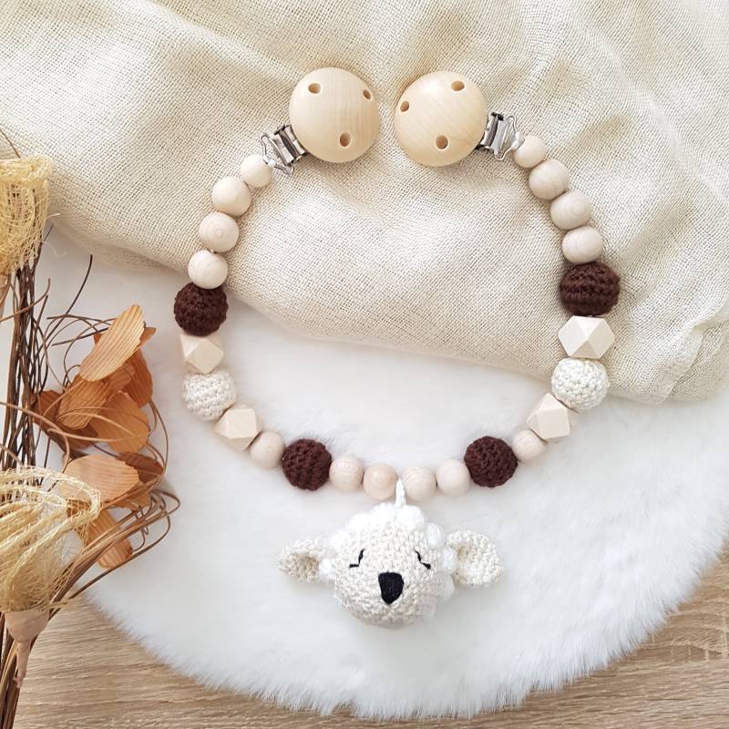 Kinderwagenkette Beige/Braun Schaf, Babygeschenke Zur Geburt, Unisex von Etsy - SchnullerkettenHaSi