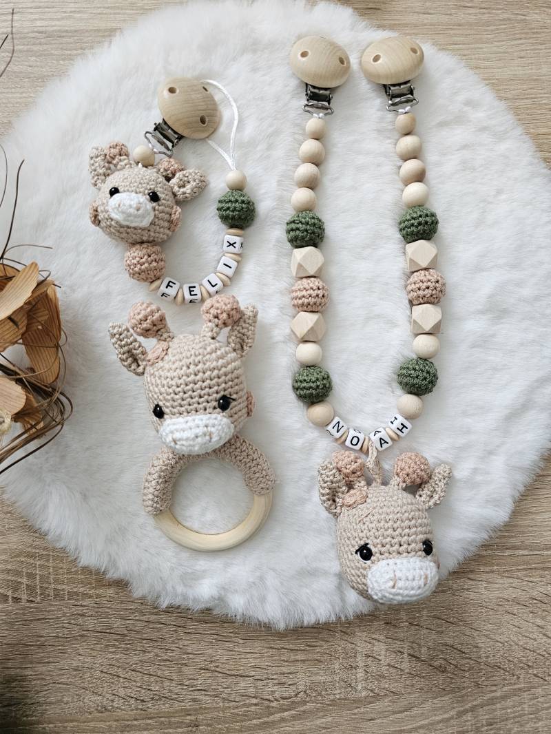 Kinderwagenkette Giraffe Mit Namen| Schnullerkette Personalisiert Giraffe| Greifring | Babygeschenke von Etsy - SchnullerkettenHaSi