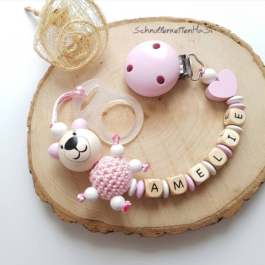 Rosa/Beige Schnullerkette Personalisiert Mit Namen von Etsy - SchnullerkettenHaSi