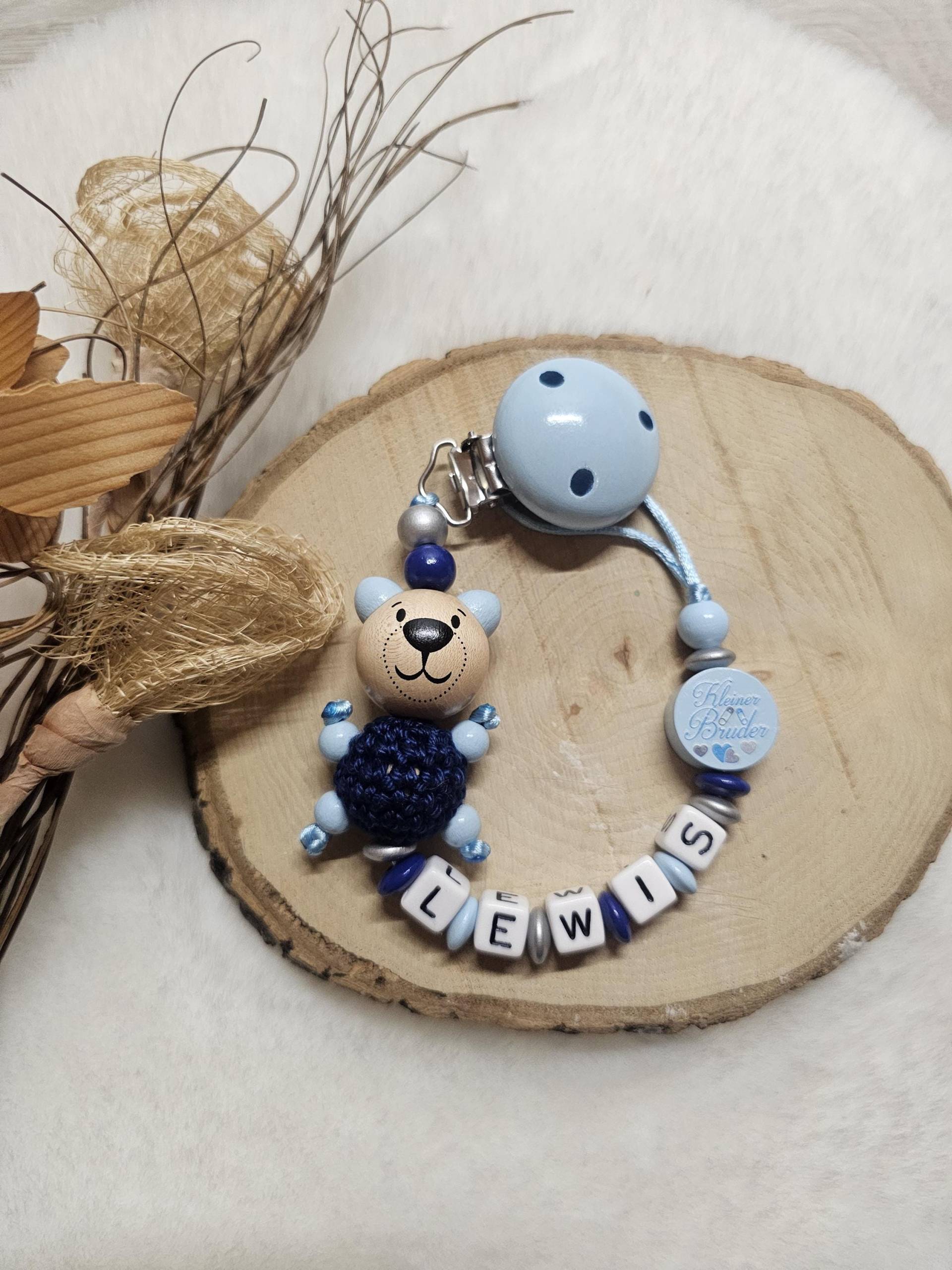 Schnullerkette Bär Mit Namen, Hellblau/Dunkelblau | Babyparty Geschenke Schnullerkette Bär Mit Namen, Hellblau/Dunkelblau | Babyparty Geschenke von Etsy - SchnullerkettenHaSi