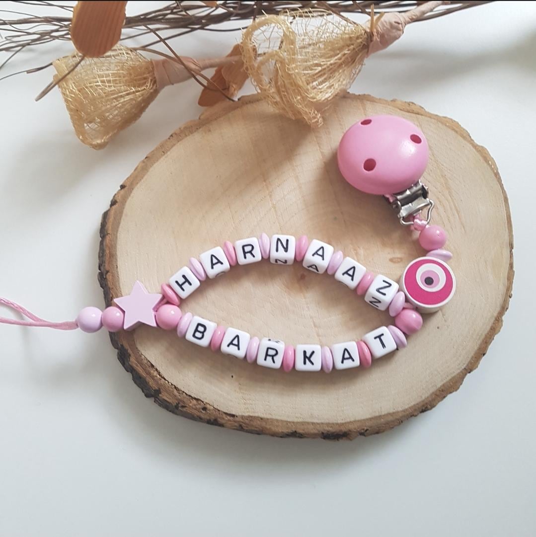 Schnullerkette Mit Doppelnamen, Rosa/Silber, Herz, Geschenk, Babyshower, Nuggikette, Schnullerkette, Kleine Prinzessin, Babygeschenke, Babyshoting von Etsy - SchnullerkettenHaSi