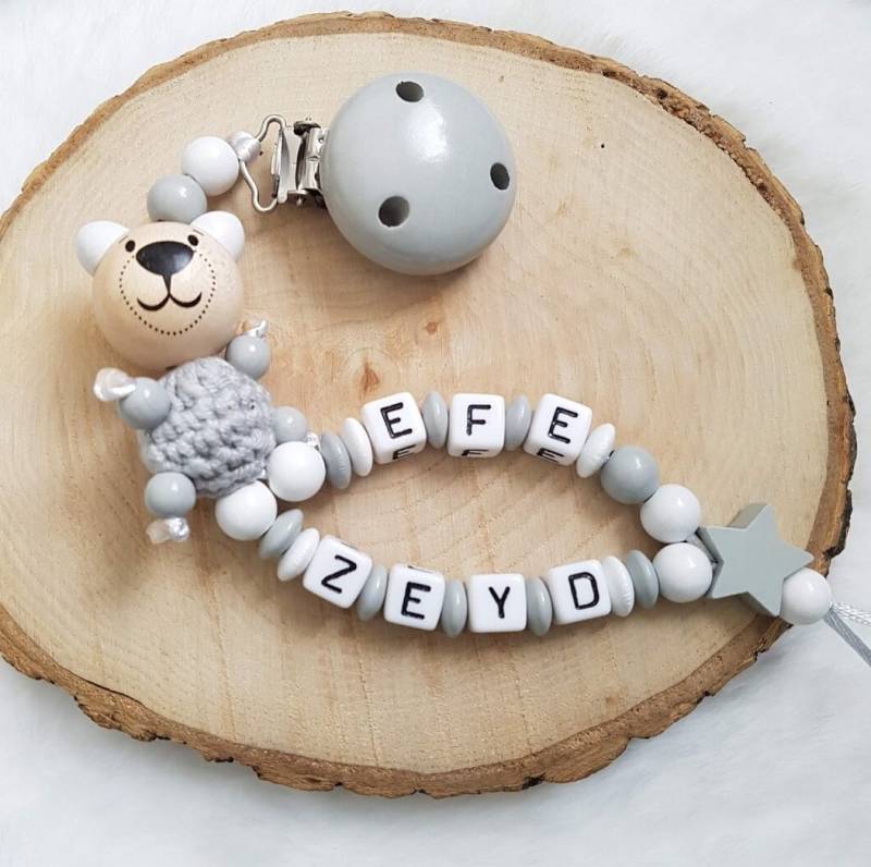 Schnullerkette Mit Doppelnamen Bär | Babygeschenke Zur Geburt von Etsy - SchnullerkettenHaSi