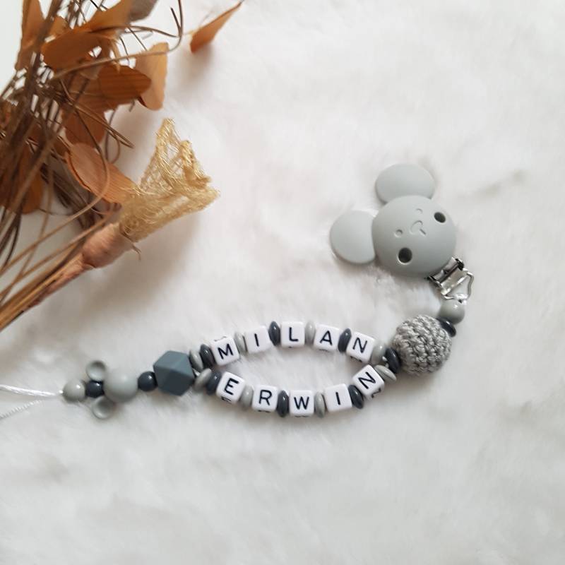 Schnullerkette Mit Doppelnamen Micky Maus | Personalisiertes Geschenk| Babygeschenke |Nuggikette |Schnullerband |Schwarz/Weiß von Etsy - SchnullerkettenHaSi