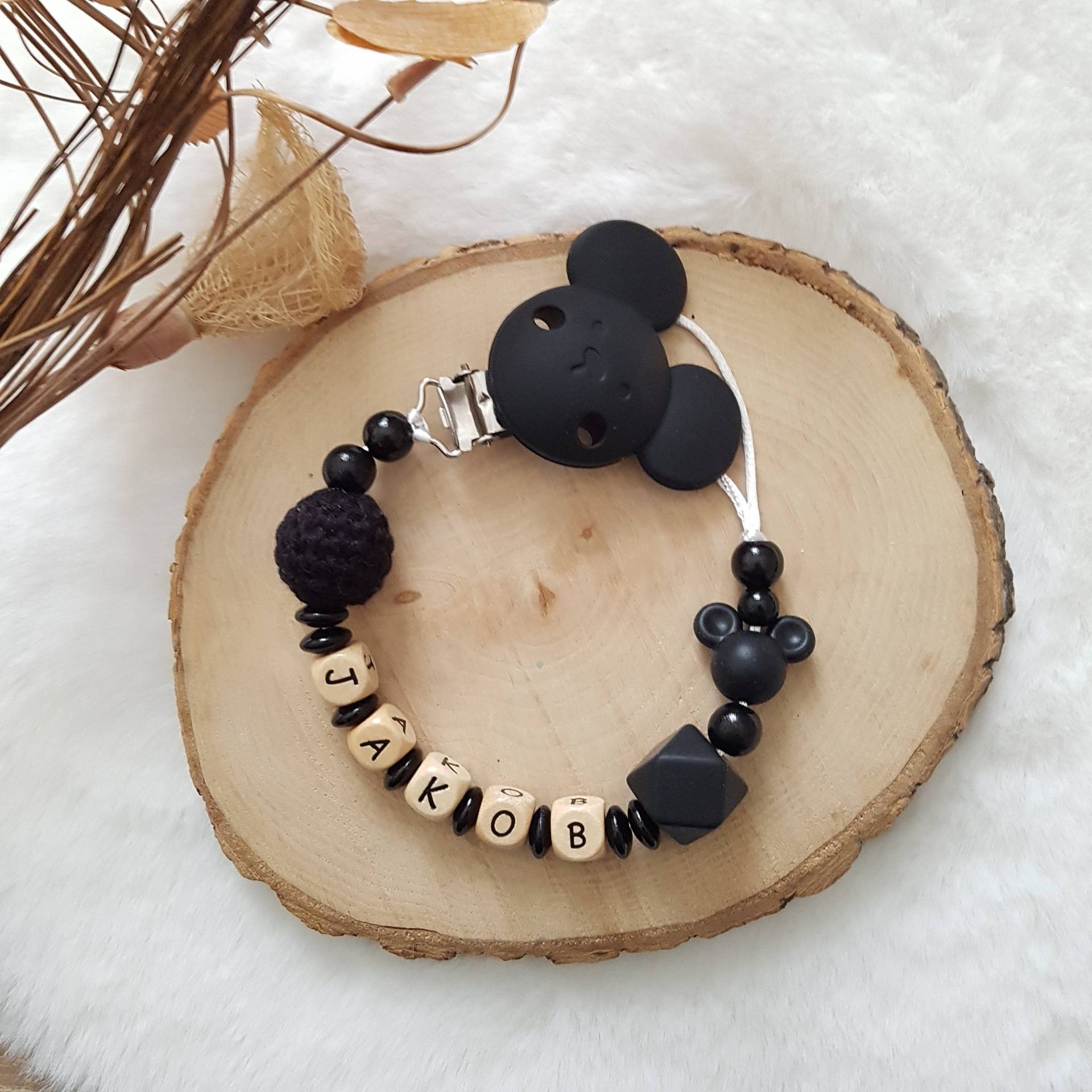 Schnullerkette Mit Namen Micky Maus Schwarz | Schnullerband von Etsy - SchnullerkettenHaSi