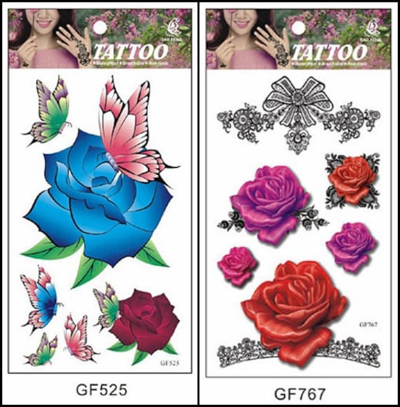 3D Schmetterling Dornen Rosen Gänseblümchen Blumen Blatt Lange Spitze Körper Tattoo Gfseries von Etsy - SeasonSticker