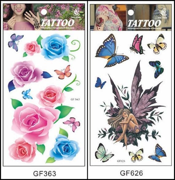 Butterfly Girl Thorny Roses Love Flowers Blatt Long Chain Body Tattoo Gfseries von Etsy - SeasonSticker