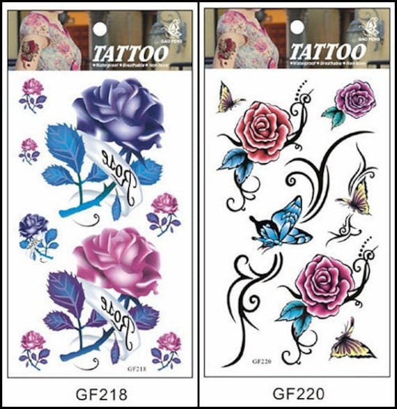 Dornige Rosen Schmetterling Blumen Lange Kette Temporäre Körper Tattoo Gfseries von Etsy - SeasonSticker