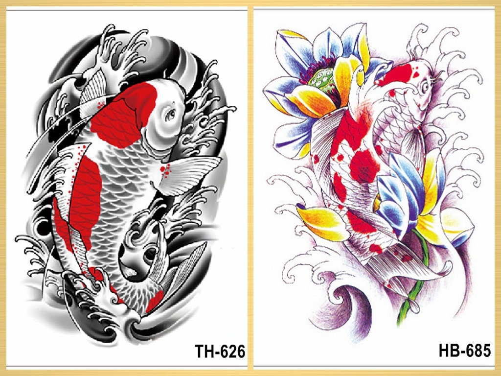 Koi Fisch & Lotus Blume Temporäre Tattoos Piratenschiff Boot Körper Taille Arm Wasserdichte Kunst Thbseries von Etsy - SeasonSticker