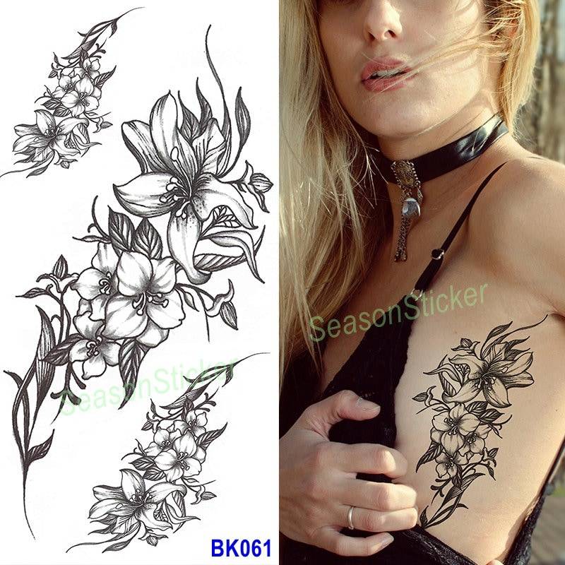 Schwarz Morning Glory Abstrakte Grafiken Formen Rose Crescent Moon Mikrofon Blume Schmetterling Körper Taille Arm Temporäre Kunst Tattoos Bkseries von Etsy - SeasonSticker