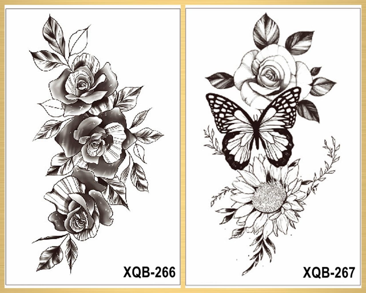 Schwarze Blume Schmetterling Temporäres Tattoo Rose Sonnenblume Körper Arm Design Temporäre Tattoos Xqbseries von Etsy - SeasonSticker