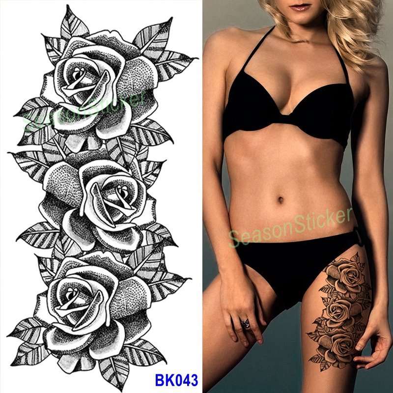 Schwarze Skizze Rose Daisy Sonnenblume Blume Blatt Körper Taille Arm Hals Temporäre Tattoos Bkseries von Etsy - SeasonSticker