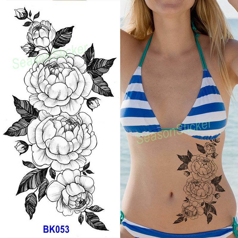 Schwarze Skizze Rosen Blume Daisy Sonnenblume Blatt Körper Taille Arm Hals Temporäre Kunst Tattoos Bkseries von Etsy - SeasonSticker