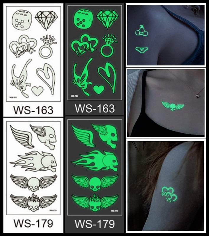 Set Von 4 Stück Luminous Herz Schädel Liebe Musik Festival Party Bar Taille Arm Hals Temporäre Körper Tattoo Wsseries von Etsy - SeasonSticker