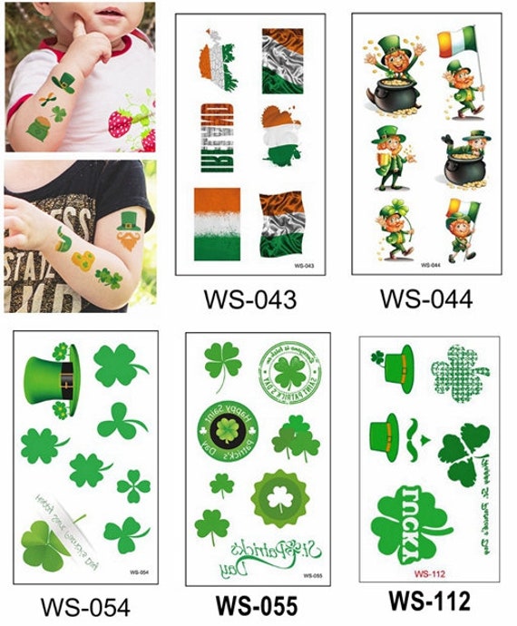 Set Von 5 Happy St Patrick's Day Parade Kleeblatt Kobold Bier Gold Flagge Körper Taille Arm Hals Temporäre Tattoos Wsseries von Etsy - SeasonSticker